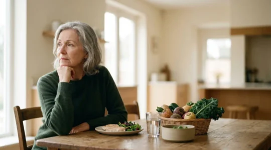 Senior adult contemplating nutrition choices, representing metabolic changes with aging