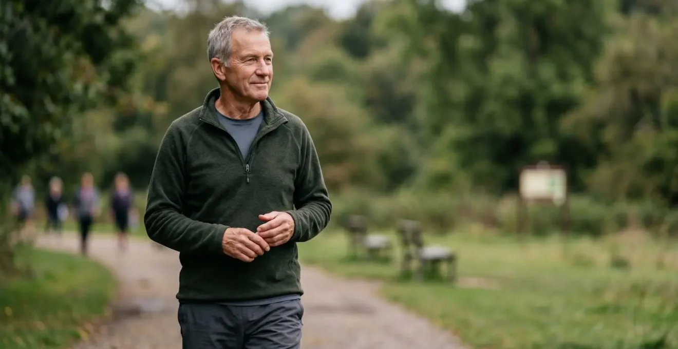 Older adult in contemplative stance reflecting on health and aging in UK setting