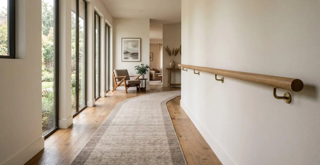 A welcoming hallway interior combining safety features with elegant home design for senior living