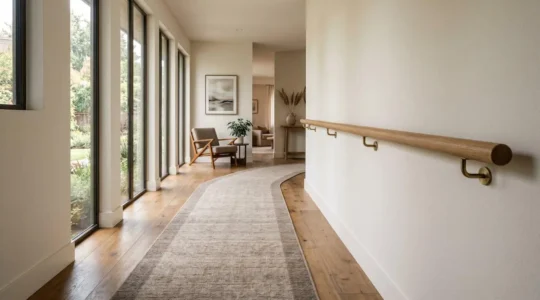 A welcoming hallway interior combining safety features with elegant home design for senior living