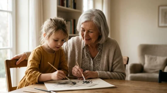 A warm intergenerational moment showing the balance between authority and connection in modern grandparenting