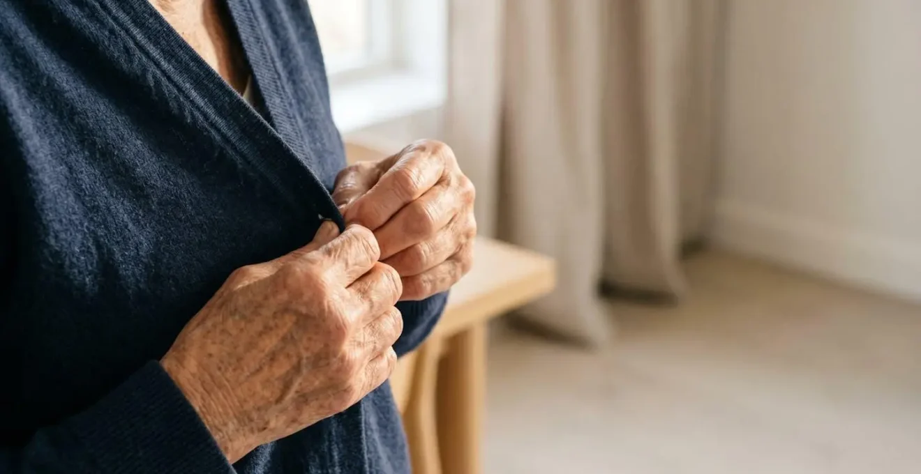 Close-up view of elderly hands demonstrating mobility and independence