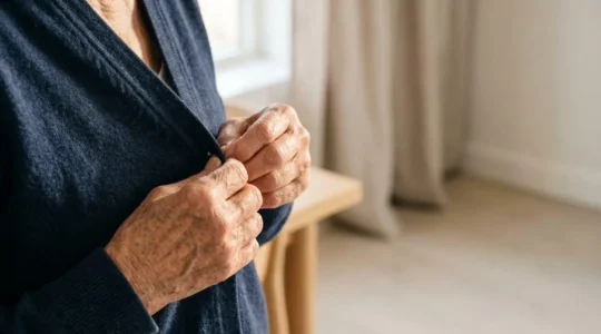 Close-up view of elderly hands demonstrating mobility and independence