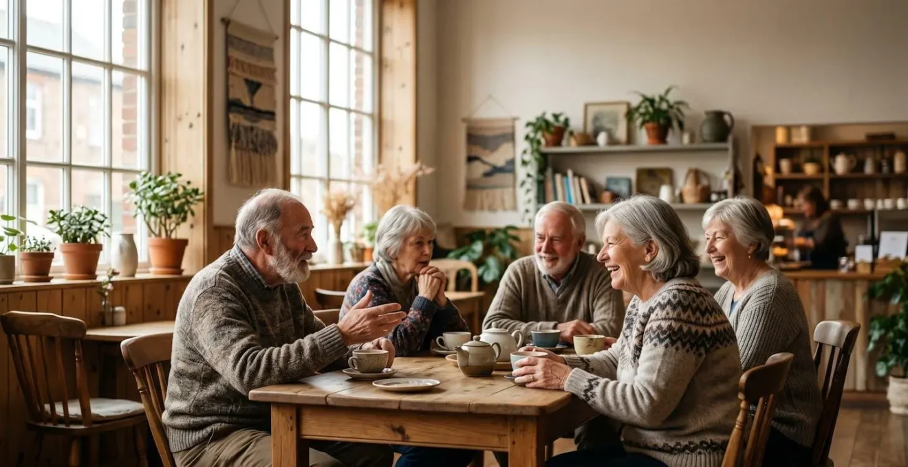 Seniors engaging in meaningful social interaction in a welcoming community space