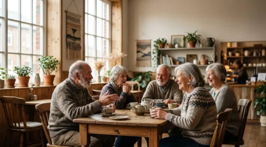 Seniors engaging in meaningful social interaction in a welcoming community space